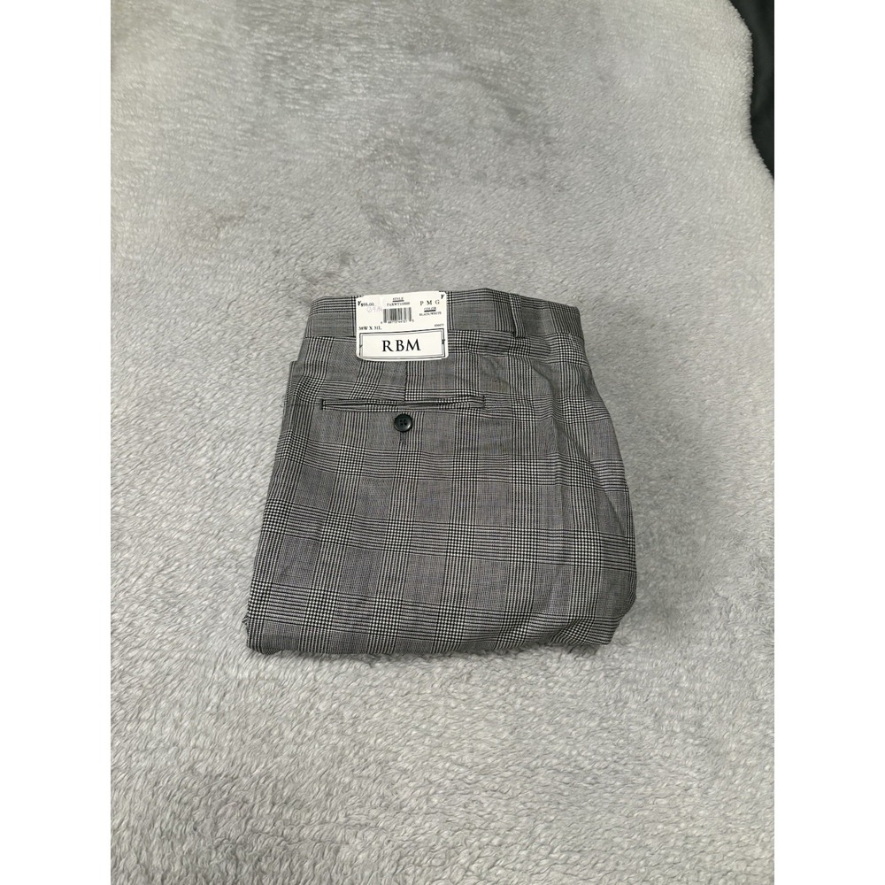 RBM Glen Plaid Wool Dress‎ Pants Size 38x31 Cuffed Trousers NWT Black White